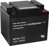 A black lead acid battery with text and logos printed on its side. Voir les images du produit