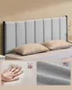 A bed frame headboard with pillows and close-up shots of the material and foam. Náhled obrázku produktu