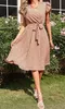 ASKSA Femme Robe d'été Fleurs Mi-longues Col V Robes Jupe Voir les images du produit 3