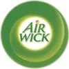 The logo for Air Wick is displayed prominently in the center of a green, circular background with a glowing white center. Voir les images du produit