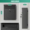 Collage of images showing a black mailbox from different angles and with dimensions indicated. Produktbild-Vorschau