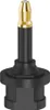 A close-up studio shot of a black and gold optical audio adapter. Voir les images du produit