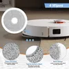 A robotic vacuum cleaner and its mop pads are displayed with text overlays highlighting features. Voir les images du produit