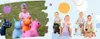 A collage of children playing on inflatable animals. Anteprima dell’immagine prodotto