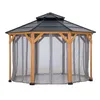 A gazebo with wooden frame and mesh curtains, presented on a white background. Náhled obrázku produktu