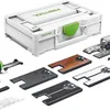 A collection of Festool accessories, including a Systainer storage case and various interchangeable plates, laid out on a white background. Náhľad obrázku produktu