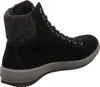 A black high-top leather boot with a grey sole and a grey fuzzy collar. Anteprima dell’immagine prodotto