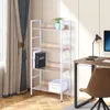 A white and light oak bookshelf with four shelves is shown in a room setting. Náhľad obrázku produktu