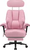 A pink office chair with a headrest and footrest is shown from the front. Podgląd zdjęcia produktu