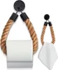 Two rope-style holders mounted on a white background. One holds a roll of toilet paper, the other holds a folded white cloth. Anteprima dell’immagine prodotto