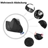 Collage of images showing a motorcycle cover and its features. Produktbild-Vorschau