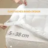 Weiße gesteppte Matratzenauflage mit elastischen Bändern, die auf eine Matratze aufgebracht wird, zeigt, dass sie für Matratzen mit einer Höhe von 5-38 cm geeignet ist Náhled obrázku produktu