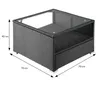 A diagram showing the dimensions of a black rattan coffee table with a glass top. Produktbild-Vorschau