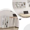 A collage showing two different white shelving units, one mounted on a wall and the other freestanding, next to desks with laptops. Produktbild-Vorschau