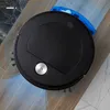 A black robot vacuum cleaner is shown on a wooden floor with blue accents indicating its cleaning path. Náhled obrázku produktu