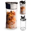 Three views of a spice shaker, one filled with spices, one partially filled, and one empty with the lid. Produktbild-Vorschau