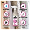 A product shot of a spray bottle with several feature callouts. Produktbild-Vorschau