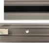 Two views of a bronze-colored metal stair nosing profile with a black insert in the top view and a small LED light and adhesive strip in the bottom view. Anteprima dell’immagine prodotto