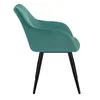 A side view of a turquoise armchair with black metal legs against a white background. Produktbild-Vorschau