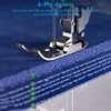 Close-up of a sewing machine foot working on multiple layers of denim. Produktbild-Vorschau