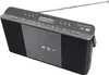 A black and gray portable DAB+ radio with a CD player and an extended antenna. Voir les images du produit