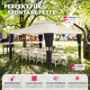 A garden party scene with a white gazebo set up over a long table with chairs, decorated with balloons. Produktbild-Vorschau