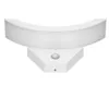 A white outdoor light fixture with a curved light bar and a motion sensor. Náhľad obrázku produktu