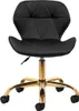 A black cosmetic stool with a gold base and wheels, shown from the front. Produktbild-Vorschau