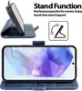 A product image showcasing a blue flip case for a smartphone, with a demonstration of its stand function. Voir les images du produit