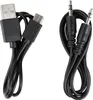 Two separate cables are shown against a white background. The cable on the left has a USB-A connector and a micro-USB connector. The cable on the right has two 3.5mm audio jacks. Produktbild-Vorschau