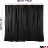 A black curtain is shown with dimensions indicated by dashed lines and text. Voir les images du produit