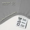 A close-up of a gray fabric with text and care symbols. Produktbild-Vorschau