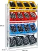 A multi-tiered metal shelving unit filled with crates of bottled drinks. Produktbild-Vorschau