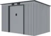 A light gray metal garden shed with a dark gray door frame and handle, shown from a three-quarter angle against a white background. Náhľad obrázku produktu