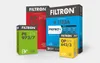 Several product boxes for FILTRON filters are arranged diagonally against a light gray background. Podgląd zdjęcia produktu