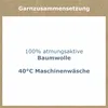 A white card with text about the product composition and care instructions, set against a light brown background. Produktbild-Vorschau