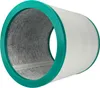 A cylindrical air filter with white pleated material on the outside and a gray, fuzzy material on the inside, framed by a teal rim. Produktbild-Vorschau