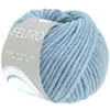 A ball of light blue yarn with a label attached. Produktbild-Vorschau