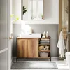 SoBuy Badmöbel BZR63-L-PF mit Waschbecken und dekorativen Accessoires im Badezimmer Produktbild-Vorschau