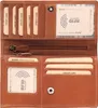 An open brown leather wallet showing its interior compartments. Produktbild-Vorschau