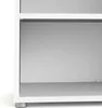 Close-up view of a white shelf unit, showing the interior of one compartment and the bottom shelf with a small metal foot. Produktbild-Vorschau