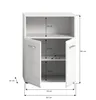 A diagram showing the dimensions of a white cabinet with two doors and one shelf. Podgląd zdjęcia produktu