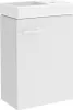 A white vanity unit with a sink on top, shown from a three-quarter front angle. Produktbild-Vorschau