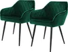 Two dark green velvet dining chairs with black metal legs are shown against a white background. Produktbild-Vorschau