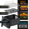 A collage of an air fryer and its accessories, with an inset showing food being cooked in the air fryer. Produktbild-Vorschau