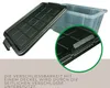 A black lid of a storage box is shown in the foreground, with a transparent storage box in the background. A close-up of the lid's clip closure is highlighted in a green circle. Anteprima dell’immagine prodotto