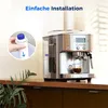 A close-up of a water filter being inserted into a coffee machine, with text indicating easy installation. Produktbild-Vorschau