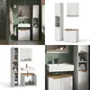 A collage of bathroom furniture sets, including sinks, cabinets, and storage units, in a modern style with white and wood finishes. Náhled obrázku produktu