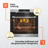 An image showing an oven with a heating element and various icons and text highlighting its features. Produktbild-Vorschau