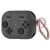 A gray protective case for AirPods Pro 2, designed to look like a video game controller, with a rose gold carabiner attached. Produktbild-Vorschau